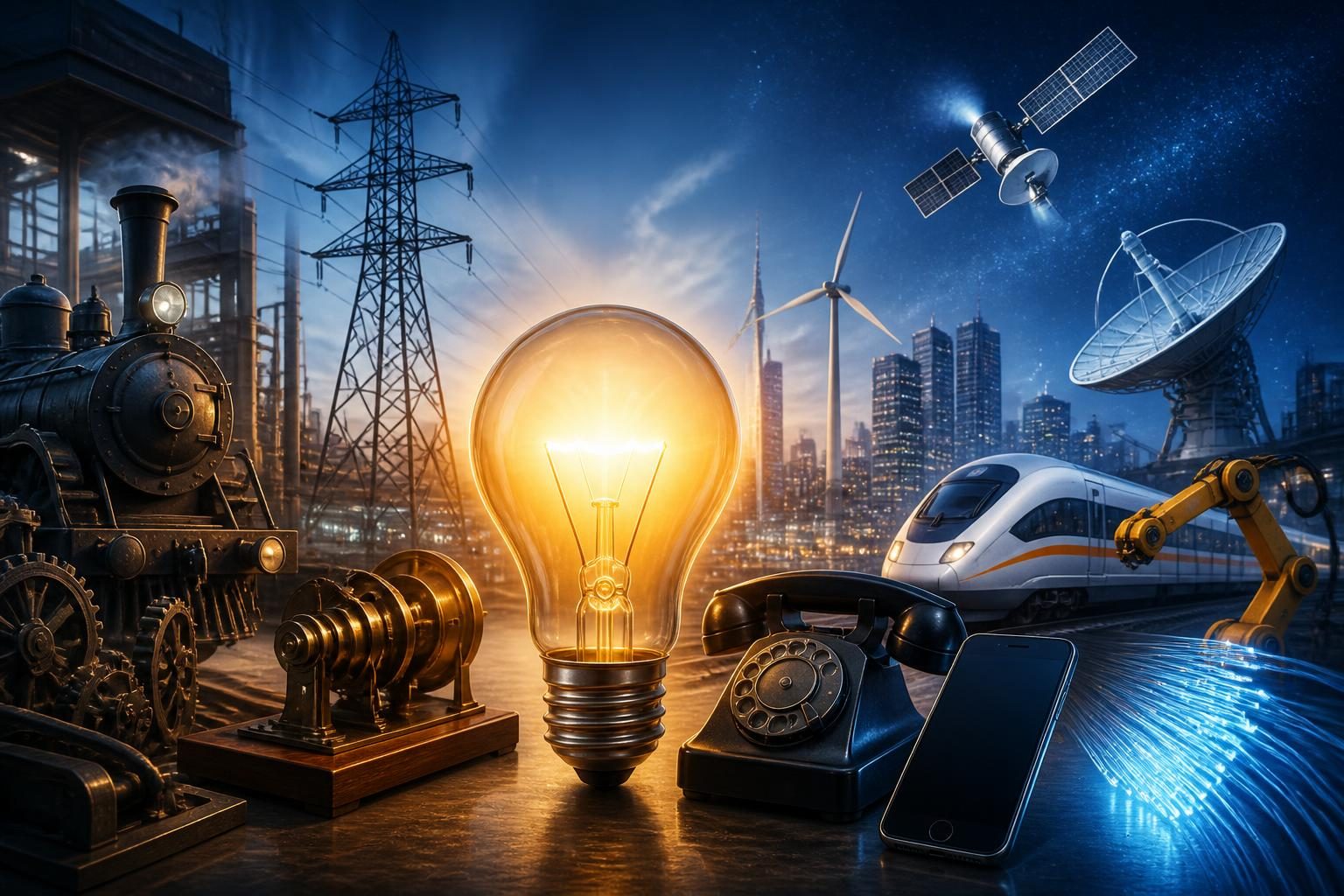 Najważniejsze wynalazki związane z elektrycznością, energią, światłem, komunikacją i przemysłem